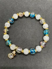 ブレスレット　ハンドメイド　クラック水晶　蛍ビーズ　ガラスビーズ