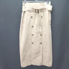 ◇ ALMA design ウエストベルト付き 膝丈 タイト スカート サイズM ベージュ レディース E  【1406180108939】