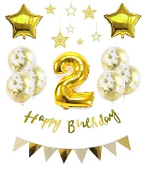 【数量限定】飾り付け 誕生日 セット 誕生日 豪華 お子様誕生日パーティー 数字（2） アルミニウム 星バルーン ゴールド（yj-xx02） 風船 風船 BIRTHDAY HAPPY 2歳