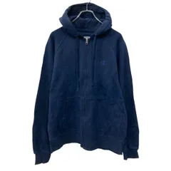 Champion ジップアップ 無地 スウェット パーカー L ネイビー 裏起毛 ビッグサイズ ワンポイントロゴ 古着卸 アメリカ仕入 a709-5263