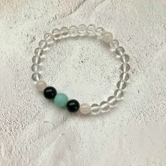 ✨【天然石ブレスレット】ブラックオニキス×アマゾナイト×クォーツ×ローズクォーツ✨守護・希望・癒し