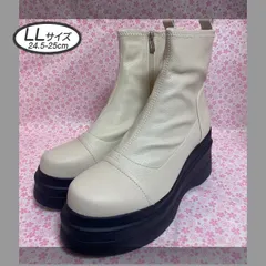 ☆新品未使用・超美品☆ LLサイズ（24.5cm-25.0cm） ヨースケ YOSUKE 厚底 ストレッチブーツ ショートブーツ レディース アイボリー 約8cm ウエッジソール MY1022-131