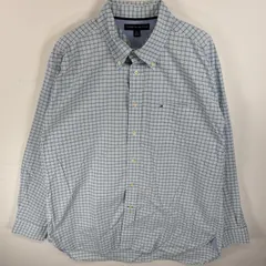 古着 トミーヒルフィガー TOMMY HILFIGER 長袖シャツ ボタンダウンシャツ ワンポイント ロゴ 刺繍 胸ポケ XL  水色系 チェック メンズ