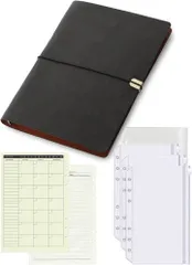 ONCODE 互換品レザー調 6穴 バインダー ゴム留め 6穴バインダー リフィル付き チャック袋つき PUレザー a5ノート ルーズリーフ 手帳カバー a5サイズ メモ帳 ビジネス手帳(ブラック,  a5)
