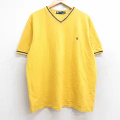 XL/古着 ラルフローレン 半袖 ブランド Tシャツ メンズ 90s ワンポイントロゴ 鹿の子 大きいサイズ コットン Vネック 黄 イエロー 25aug25 