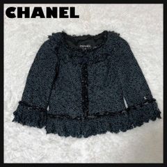 美品】シャネル ココボタン シルク ノーカラージャケット 38ブラック