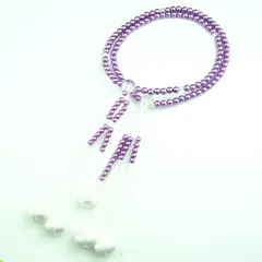 【在庫処分】数珠 創価学会用 ＰＣパール念珠 男性女性用 9寸 妙蓮花 Mサイズ アクリル製水晶仕立 SGI数珠 SGI praying beads (ラベンダー 白色手毬房)