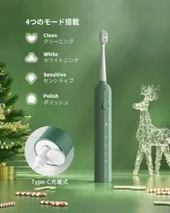 【話題の電動歯ブラシ】電動歯ブラシ 音波歯ブラシ ソニック 歯ブラシ ブラシヘッド2本 IPX7 防水 歯磨き Type-C 充電式 180日間使用 EPEIOS/エペイオス Green