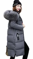 アウトドア 防寒服 ロングコート フードコート 厚手 無地 ファー 冬 防風 柔らかい ダウンジャケット 中綿コート 韓国風 レディース 軽量 ファッション [MengFan] 暖かい