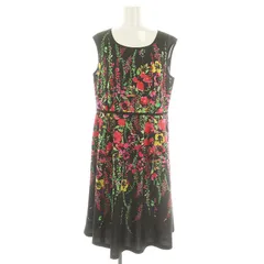 スーパービューティ Super Beaut フラワープリントノースリーブワンピース ロング丈 ミモレ丈 44 XL 黒 ブラック マルチカラー /YQ ■OS ■SH