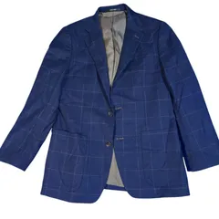 AT301 COMME CA MEN コムサメン テーラード ジャケット チェック ブルー メンズ M