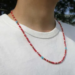 ビーズネックレス 赤 ネイティブデザイン ターコイズ 55cm メンズ レディース ユニセックス エスニック ネイティブアメリカン ビンテージ ターコイズネックレス ファッション トレンド きれいめ