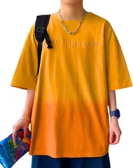 Four leaf お洒落にキマる メンズ Tシャツ 半袖 グラデーション ストレッチ 速乾 ティーシャツ カットソー トップス ゆったり オーバーサイズ 五分袖(オレンジ,  M)