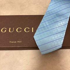 美品 GUCCI グッチ シルク 100％ ペールブルー 水色 G柄 ストライプ柄 254-722