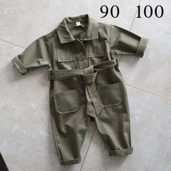 【新品】ツナギ　ジャンプスーツ　オーバーオール　かっこいい　可愛い　90・100 ベージュ　グリーン