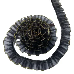 [all de blue]フリルリボン オーガンジー 布レースリボン フリル チュールリボン リボン 幅2cm 長さ4.5m (ブラック) [ブラック]