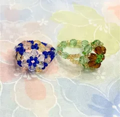 ハンドメイド　ビーズリング　2点セット　紺　緑
