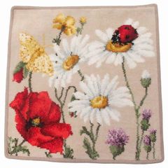 【新品 未使用】FEILER フェイラー ハンカチ タオル ハンドタオル 花柄 フラワー てんとう虫 ベージュ DAISY FIELD 144