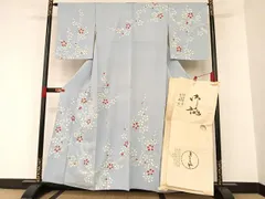 にこ　訪問着　単衣　銀駒刺繍　銀彩　花　百合　鉄線花　桔梗　着物　014k 訪問着 単衣 銀駒刺繍 銀彩 花 百合 鉄線花 桔梗 着物 014k