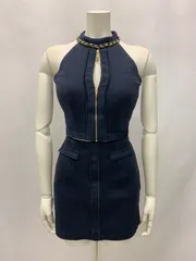 1139  ROBE de  FLEURS Glossy ローブドフルールグロッシー　キャバクラ　ドレス　セットアップ　リブニット　ゴールドジップ　チェーン　アメスリ　ミニ　タイト　キャバドレス　S