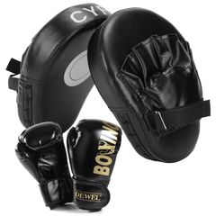 DEWEL Boxing Gloves and Mitts Set, 4-Piece Set, Punching Mitts for Martial Arts, Karate, and Practice, Exercise, Stress Relief, Unisex