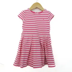 ラルフローレン ワンピース トップス 半袖 ボーダー柄 ギャザースカート ベビー 女の子用 24Mサイズ ピンク×白 RALPH LAUREN 【中古】