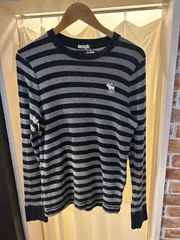 Abercrombie&Fitch アバクロ ロンT 長袖シャツ ボーダー グレー ネイビー サイズS A-1287