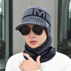 種類15：帽子用マフラー（フリーサイズ/H：ひさしし Mマークブラウン 春 コーデ オシャレ アイテム メンズ レディース 冬 帽子 厚手 暖かい ネック スカーフ ウール ベルベット 防寒 サイクリング 防風