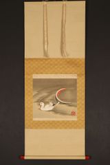 ddr1374 美品 掛け軸 葛飾北斎作 西瓜と都鳥図 浮世絵師 江戸時代後期 東京の人