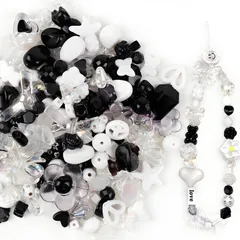 【特価商品】aninako ビーズ ミックス デコパーツ 100g約120個 透かしビーズ アクセサリー 手芸 ハンドメイド 材料 初心者向け ネックレス 髪飾り スマホのストラップ 装飾ボールアート用 (ブラック)