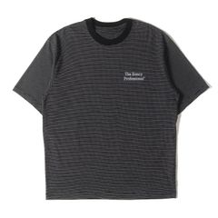 【美品】ENNOY エンノイ Tシャツ サイズ:L / 20SS ロゴ刺繍 ボーダー クルーネック Tシャツ / ブラック ホワイト 黒白 / トップス カットソー 半袖【メンズ】【中古】