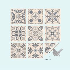 ★ 🟦⬜🟥クロスステッチ チャート 図案 ⭐Couleur d'Etoile【 Collection de carreaux de ciment 】◆セメントタイルコレクション◆ お洒落 フランス 輸入クロスステッチ 刺繍 可愛い 雪 星