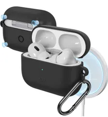 ★ESR AirPods Pro2 ケース MagSafe 対応 AirPods Pro 第2世代/第1世代 (2023/2022/2019)専用 HaloLock搭載 カラビナ付き ワイヤレス充電対応 可視LEDライト  ブラック Bounce Series