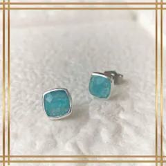 162【天然石】アマゾナイト　スクエア　シルバー　ピアス　ブルー　グリーン　シルバー925