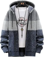 aspersio アスペルシオ 長袖 ストリート 裏起毛 ジップアップ ニットパーカー メンズ ブルー( ジェイブルー,  M)