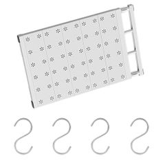 突っ張り棚 強力 伸縮式 ホワイト 収納ラック メッシュ/フラット + S字フック4個 (幅35 長48-80cm 耐荷重18kg)