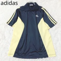 アディダス　ポロシャツ　メッシュ素材　ショートスリーブ　フィット　ロゴ　吸汗速乾性　ストレッチ　スポーティー　カジュアル　ネイビーイエロー