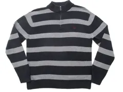 CHAPS ボーダー柄 ハーフジップセーター L 黒×グレー USA古着 コットンニット