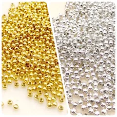 【在庫処分】きれいめ 2mm ゴールド & シルバー メタルビーズ 金属ビーズ お肌に優しい ニッケルフリー スペーサー 金 2000個 銀 ハンドメイド パーツ 丸玉 アクセサリー 制作 キラキラ 金属アレルギー対応 【森の雑貨屋さん】
