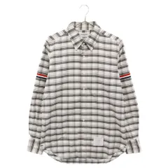 THOM BROWNE (トムブラウン) ミディアムグレー オックスフォード ダブルタッタサール 長袖チェックシャツ ホワイト MWL311E-06122035のサムネイル