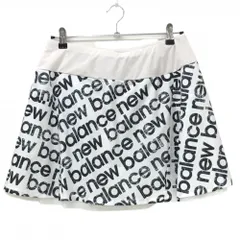 【超美品】ニューバランスゴルフ スカート 白×黒 メッシュ地 ロゴ総柄 メッシュ裏地付き  レディース 2(L) ゴルフウェア New Balance