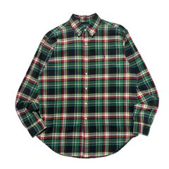 Lサイズ 90s 古着 Ralph Lauren ラルフローレン ネルシャツ ライトネルシャツ タータンチェック 緑 黒 グリーン ブラック