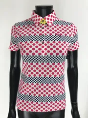 【USED】PUMA プーマ ポリエステル 半袖 ポロシャツ ロゴ刺繍 ドット柄 水玉模様 レッド 赤 ネイビー 紺 レディース M ゴルフウェア