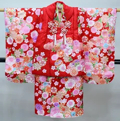 七五三 三歳 女児 被布着物セット 正絹 夢想 百花繚乱 赤地 3歳 3才 三才 女の子 祝着 お仕立て無料 NO39808