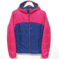【PUMA】プーマ 中綿 ジャケット ウィンドブレーカー ジャンパー コート フーディー ジップアップ 防寒 秋冬 アウトドア 長袖 リバーシブル 水玉 ピンク ネイビー 屋外 練習 陸上 サッカー ランニング レディース 婦人 サイズL /M23309ja