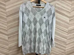 BURBERRY BLACK LABEL バーバリーブラックレーベル 長袖Tシャツ アーガイル Vネック サイズ3 Lサイズ グレー
