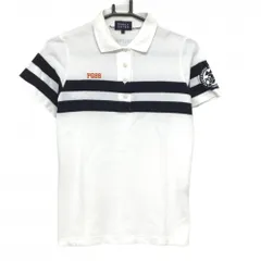 【美品】パーリーゲイツ 半袖ポロシャツ 白×ネイビー 胸ライン ロゴ刺しゅう レディース 1(M) ゴルフウェア PEARLY GATES