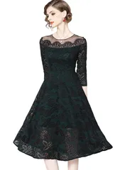 『大人気』 ワンピース パーティードレス レディース 結婚式 総レース 七分袖 ミモレ丈 ドレス 膝丈 花柄 着痩せ （ビダソン） フォーマル 二次会 同窓会 [Bidason] お呼ばれ 披露宴