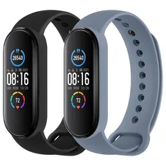 【在庫セール】[Vancle] コンパチブル Xiaomi Mi Band 6/Mi Band 5 バンド 替えベルト シリコン製 交換ベルト 対応 Mi band 5/6 スマートバンド (ブラック+グレーブルー)