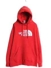 【お得なクーポン配布中!】 ノースフェイス ロゴ 刺繍 スウェット フード パーカー メンズ XL / The North Face プルオーバー トレーナー 裏起毛 ワンポイント レッド